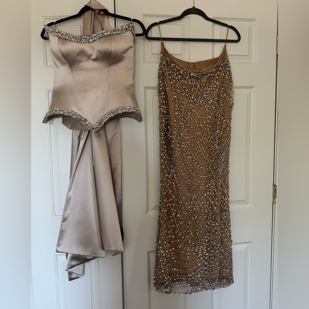 Elegant Beaded Cream Evening Gown - Picture 7 of 11